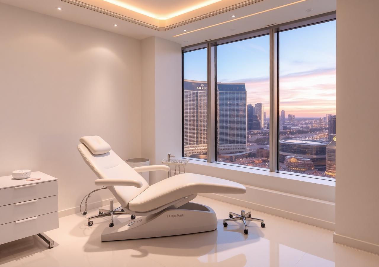 Anti-age treatment suite with resort skyline at dusk